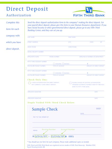 fifth third direct deposit form